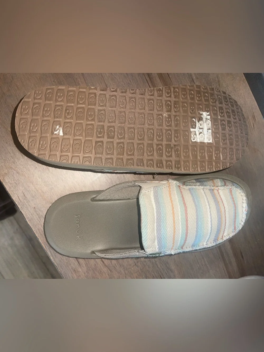 Sanuk Canvas Slip-On Loafers in Cream with Multicolor Pastel Stripes